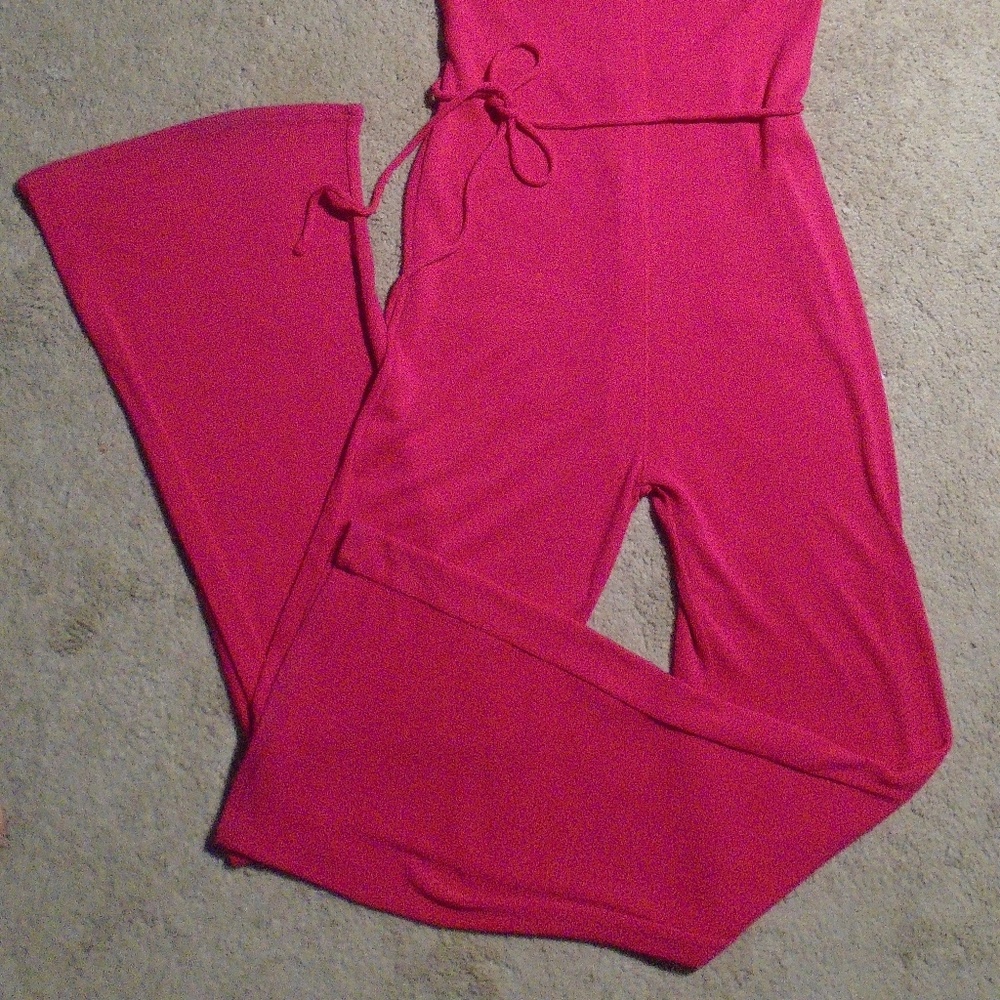 ZARA High Neck Sleeveless Ribbed Fuchsia Jumpsuit - Picture 4 of 9
